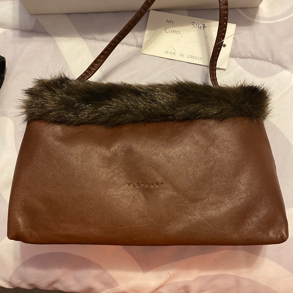 Elephant Leather goods brown purse, made in Greece, shoulder bag.